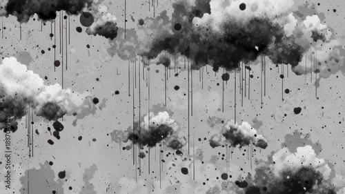 Abstract monochrome art with stormy clouds and dripping ink effects