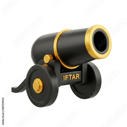 Cannon with IFTAR text and gold accents Iftar Ramadan isolated on Transparent Background