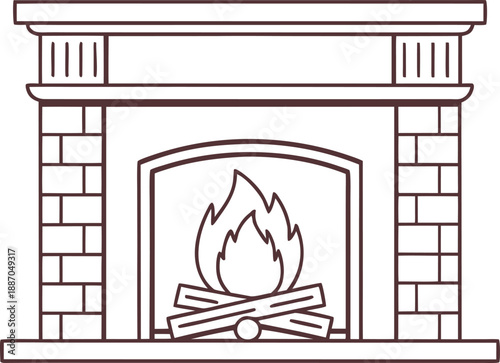 Cozy Fireplace Winter Home Interior Scene. Warm Fireplace Living Room Comfort Concept. Fireplace Home Heating and Relaxation Theme. Traditional Fireplace Cozy Winter Atmosphere. Modern Fireplace Inter