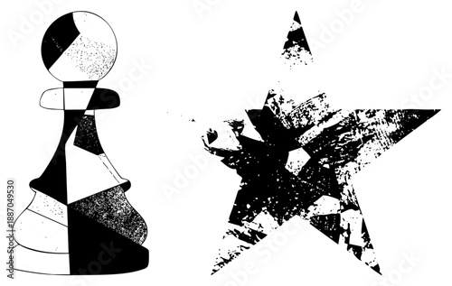 Abstract Chess Pawn and Star with Halftone Texture Design