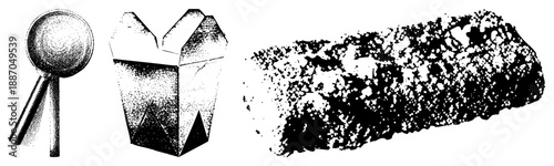 Vintage Ice Cream Scoop, Origami Box, and Textured Stone Fragment