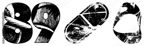 Bold Stylized Numbers 89 and Capsule with Textured Grunge Design