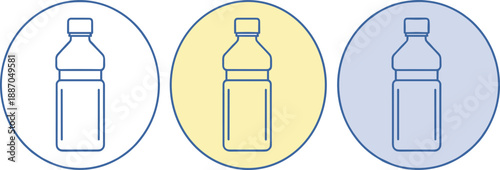 Water bottle icon set in pastel circle style for drink hydration fitness and healthy lifestyle design