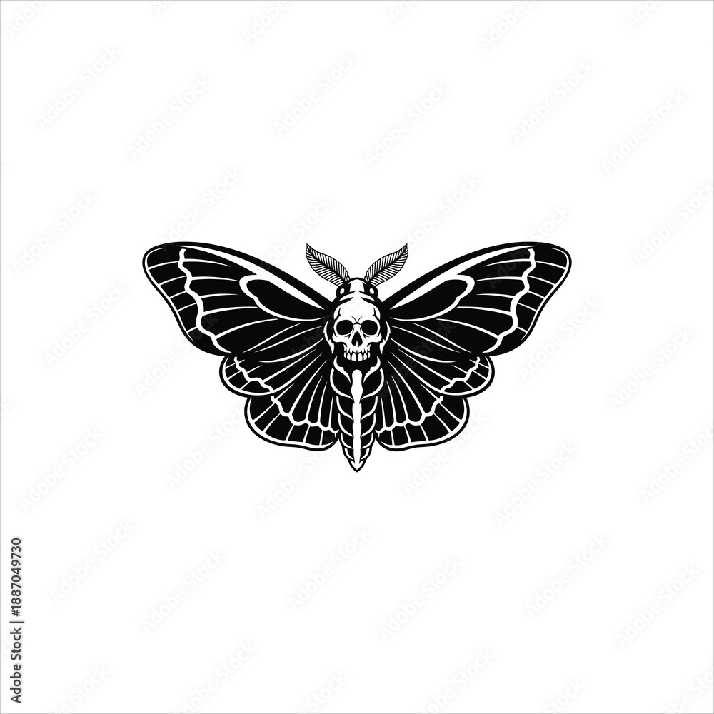 Fototapeta premium Death Moth with Skull Gothic Tattoo Design Vector Illustration