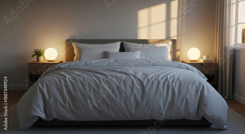 Wallpaper Mural Cozy bedroom scene with duvet bedding and warm ambient lighting Torontodigital.ca