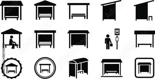 Public transportation infrastructure. Bus stops shelters with seating and lighting features. 
