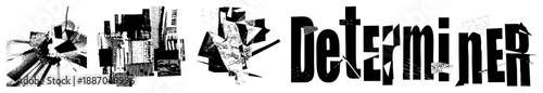 Bold Typography Logo Featuring "Determiner" with Abstract Geometric Fragments