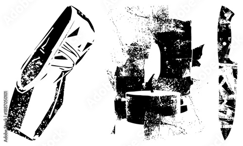 Stylized Black and White Vector Set of Three Sharp Tools