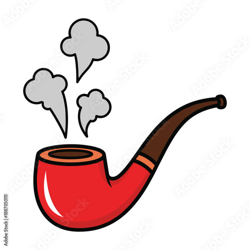 Red smoking pipe with smoke clouds