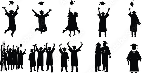 People in graduation caps and gowns celebrating their academic achievement. 