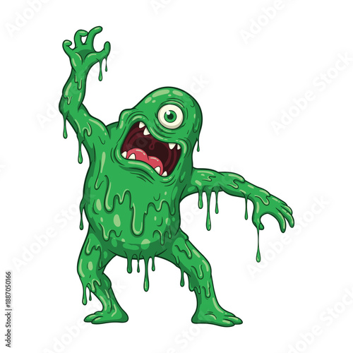 Green slime monster with one eye and sharp teeth