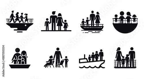 Family People Icons: Parents, Children & Groups on Vacation Vector