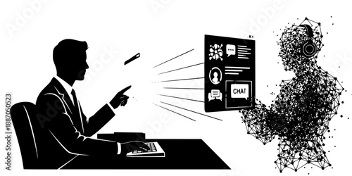 Human AI Collaboration Customer Support Silhouette