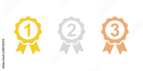 First, second and third place award ribbon icon set