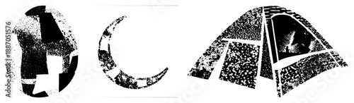 Abstract Geometric Shapes with Halftone Texture and Fragmented Forms