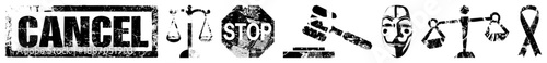 Set of Grunge Styled Legal and Cancellation Symbols in Black and White