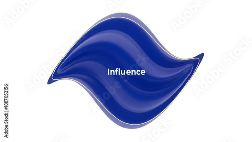 A glossy blue abstract wavy shape with the word "Influence" in white text.