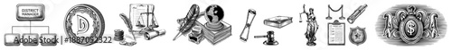 Legal Symbols Including Statue of Justice and Gavel