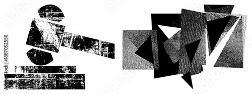 Abstract Geometric Composition with Halftone and Grunge Textures