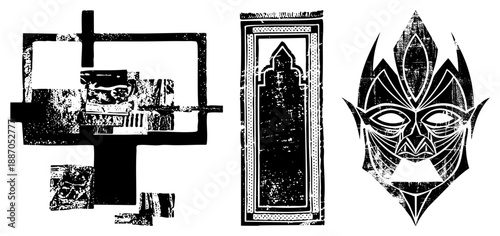 Abstract Geometric Masks and Architectural Frames in Stylized