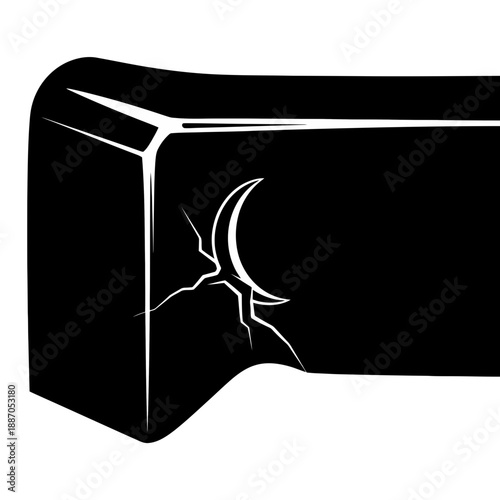 Black surface with white crack and moon design