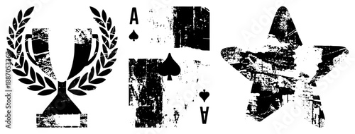 Vintage Grunge Trophy, Ace of Spades Card, Star Symbol Set