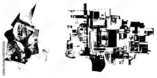 Abstract Geometric Forms in High Contrast Halftone Vector Art