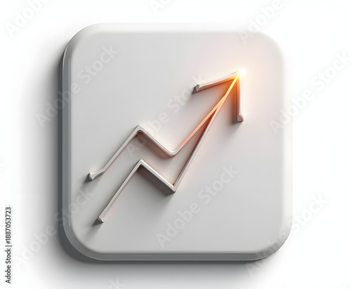 Rising Arrow Icon Isolated on White with Cinematic Lighting