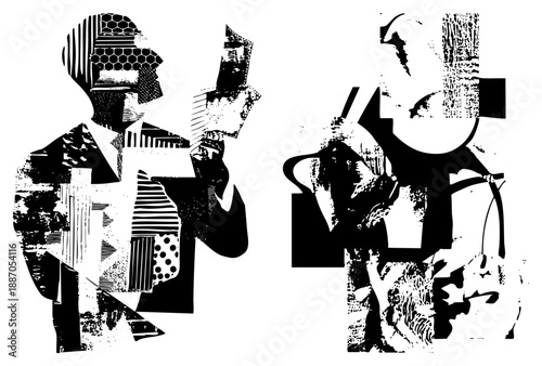 Abstract Silhouettes of Businessmen in Graphic Collage Style
