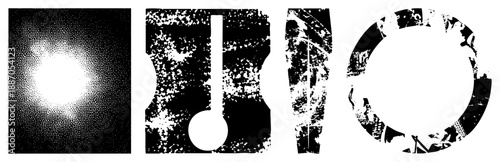 Abstract Halftone Glyphs with Textured Grunge Effects