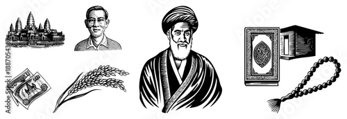 Islamic Scholar with Religious Symbols and Cambodian Cultural