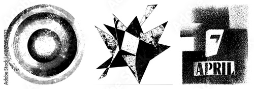 Abstract Geometric Halftone in Black and White Vector Art