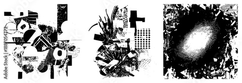 Abstract Geometric Collage with Halftone and Fragmentation