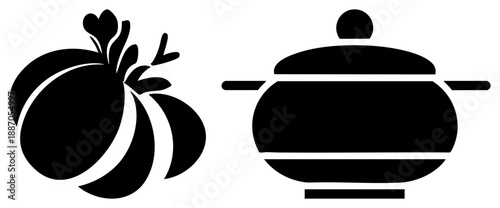 Black Silhouetted Onion and Covered Pot Cooking