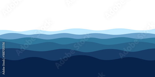 Blue Layered Sea Waves Background with Copy Space, Abstract Ocean Water in Flat Design, Vector Illustration for Banner, Poster and Web