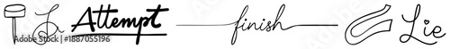 Hand Drawn Calligraphic Word Art Featuring Attempt, Finish, Lie