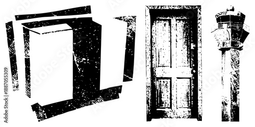 Vintage Door, Abstract Cabinet, Ornate Column Grunge Vector Set