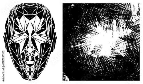 Geometric Polygonal Human Face with Halftone Explosion Effect