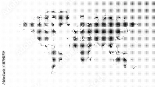 A pixelated illustration of a world map on a with a grid pattern