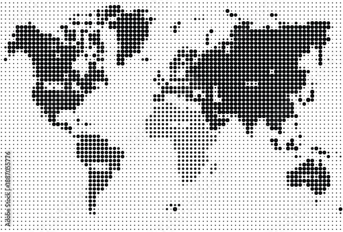 Black and white world map made of tiny squares