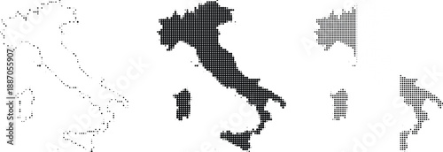 Black and white illustration of a map of italy in a pixelated style
