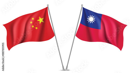 High Quality background with Two Standings Wavy Flags of China and Taiwan