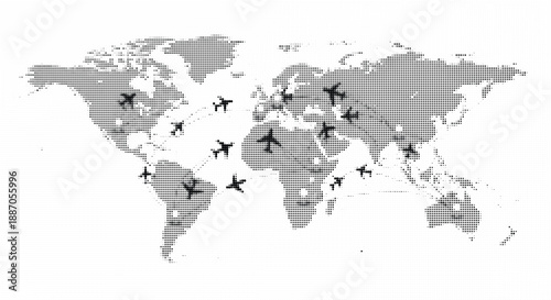 Black and white world map with stars