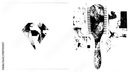 Distressed Graphic Hairbrush with Textured Brush Bristles and Abstract Leaf Motifs