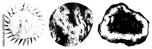 Three Abstract Geological Forms in Halftone Vector Style