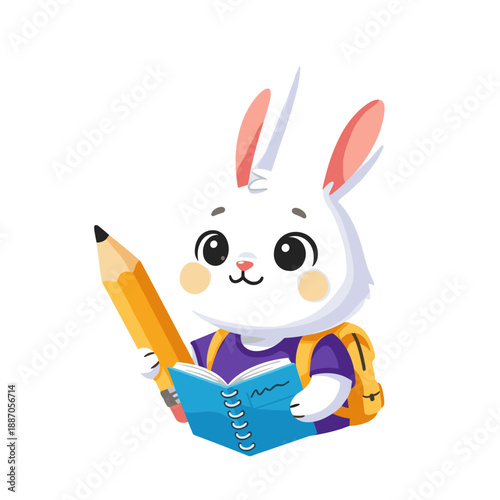 cartoon rabbit, bunny character, rabbit with backpack, school bunny, running rabbit, happy bunny, white rabbit, child animal character, playful bunny, smiling rabbit, animal mascot, bunny walking, rab