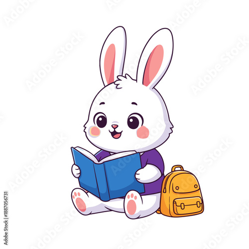 cartoon rabbit, bunny character, rabbit with backpack, school bunny, running rabbit, happy bunny, white rabbit, child animal character, playful bunny, smiling rabbit, animal mascot, bunny walking, rab