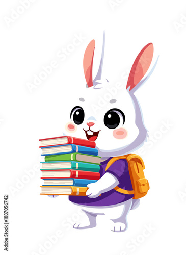 cartoon rabbit, bunny character, rabbit with backpack, school bunny, running rabbit, happy bunny, white rabbit, child animal character, playful bunny, smiling rabbit, animal mascot, bunny walking, rab