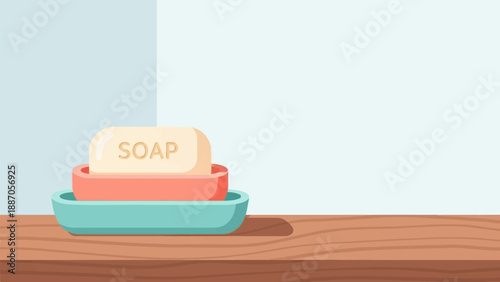 A bar of soap rests in a stacked set of soap dishes