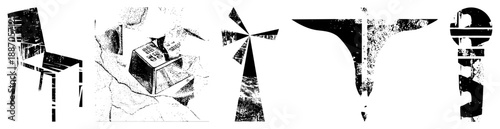 Abstract Geometric Shapes with Distressed Textures and Bold Silhouettes